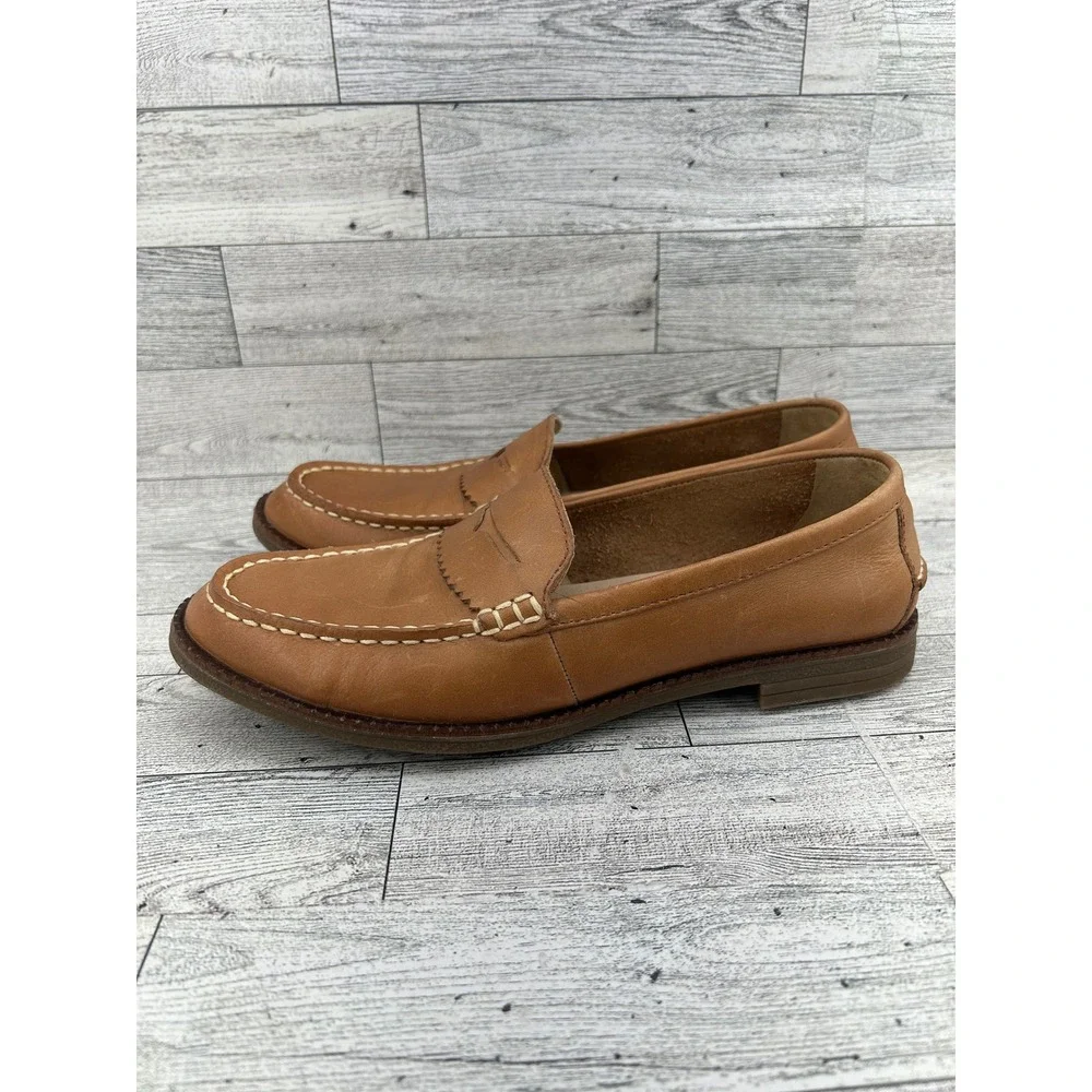 Sperry Seaport‎ Penny Loafers Women Size 7 Tan Leather Slip On Shoes STS82848
